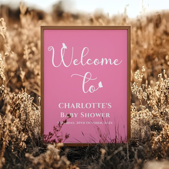 Modern Butterfly Calligraphy Baby Shower Welcome Poster (Creator Uploaded)