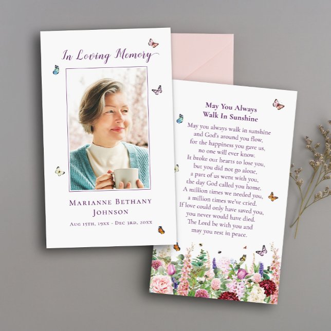 Modern Butterfly Floral Memorial Prayer Card (Creator Uploaded)
