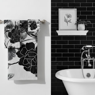 Modern Butterfly Floral Noir Bath Towel Set