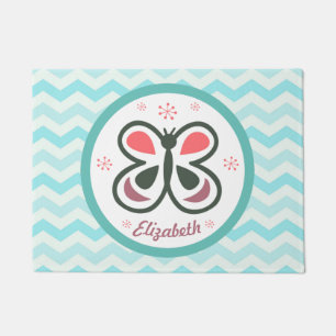 Modern Butterfly Personalised Chevron Kids Decor Doormat