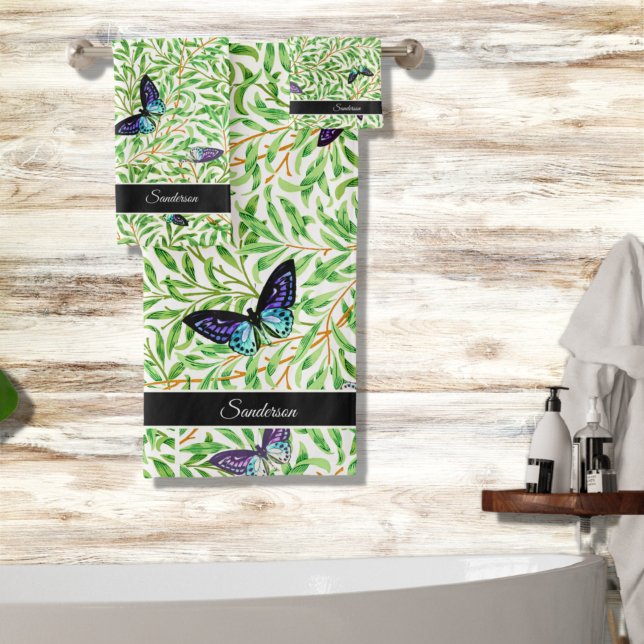 Modern Butterfly Stylish Blue  Monogram Bath Towel Set (Creator Uploaded)