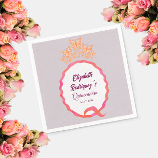 Modern Butterfly Tiara Crown Squiggle Napkin