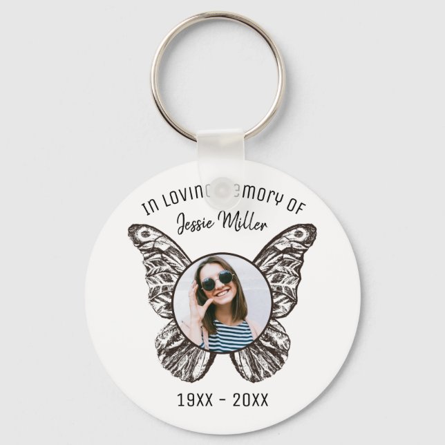Modern Butterfly Wings | Custom Photo Memorial Key Ring (Front)