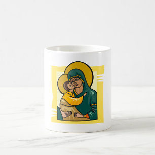 Modern Byzantine Virgin Mary and Child Religious Coffee Mug