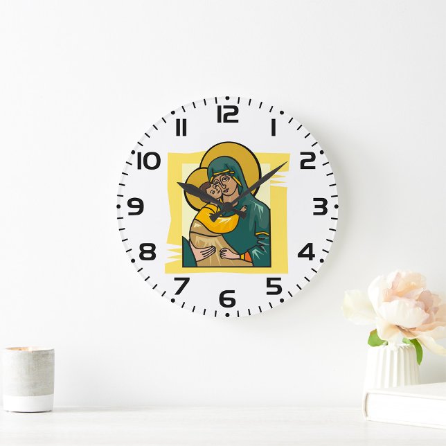Modern Byzantine Virgin Mary and Child Religious  Large Clock (Creator Uploaded)