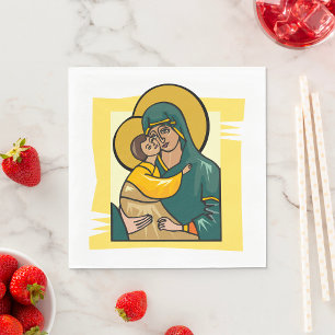 Modern Byzantine Virgin Mary and Child Religious  Napkin