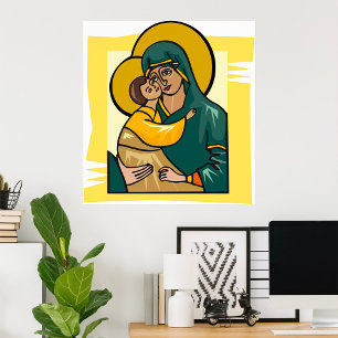 Modern Byzantine Virgin Mary and Child Religious  Poster