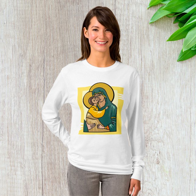 Modern Byzantine Virgin Mary and Child Religious  T-Shirt (Creator Uploaded)