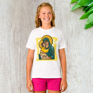Modern Byzantine Virgin Mary and Child Religious T-Shirt