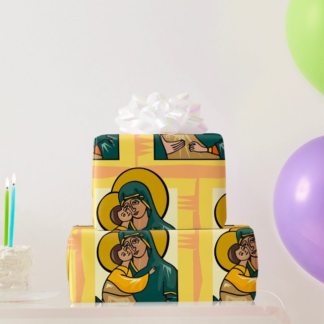 Modern Byzantine Virgin Mary and Child Religious  Wrapping Paper (Creator Uploaded)