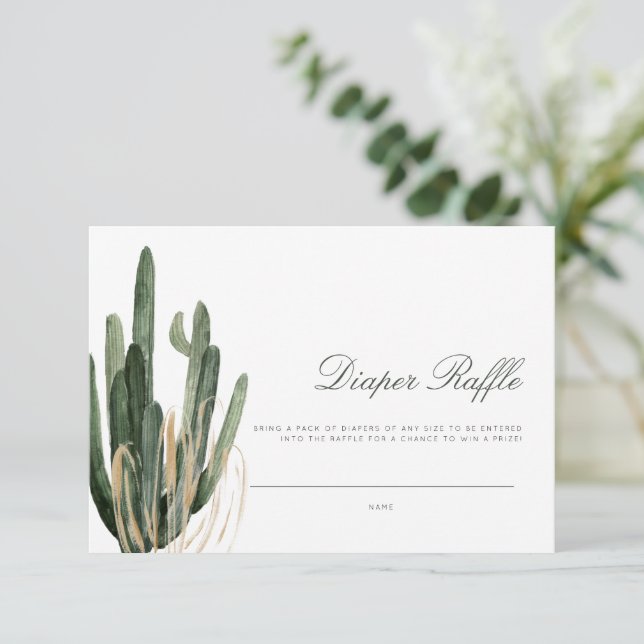Modern Cactus Baby Shower Diaper Raffle Card (Standing Front)