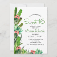 Modern Cactus Fiesta Sweet 16 Birthday Invitation