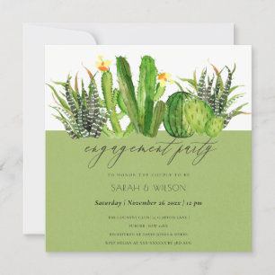 MODERN CACTUS FLORAL GARDEN WATERCOLOR ENGAGEMENT INVITATION