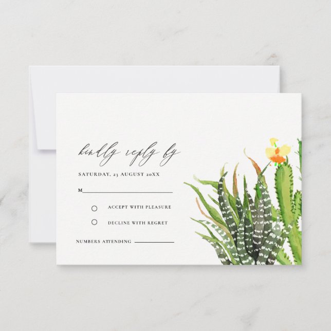 MODERN CACTUS FLORAL GARDEN WATERCOLOR RSVP CARD (Front)