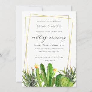 MODERN CACTUS FLORAL GARDEN WATERCOLOR WEDDING INVITATION