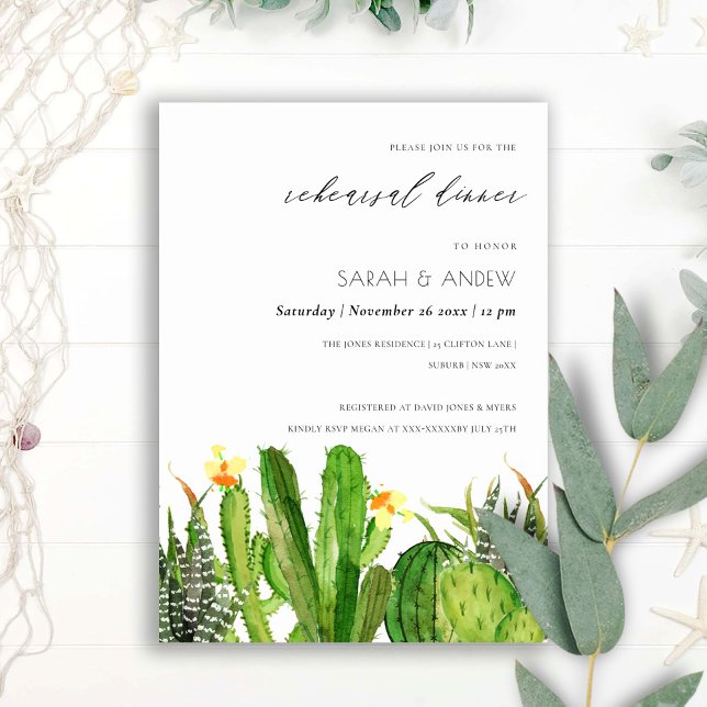 MODERN CACTUS GARDEN WATERCOLOR REHEARSAL DINNER INVITATION (Creator Uploaded)