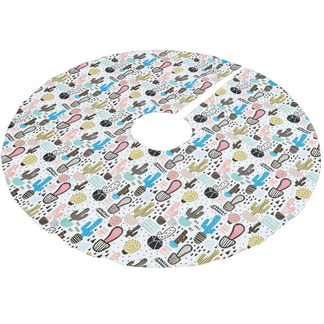 Modern Cactus Geometric Pattern Brushed Polyester Tree Skirt (Angled)