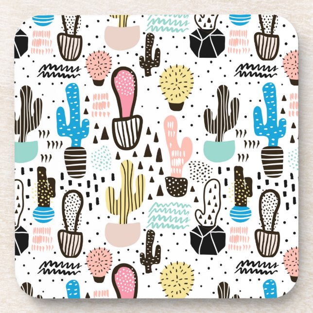 Modern Cactus Geometric Pattern Coaster (Front)