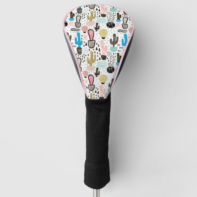 Modern Cactus Geometric Pattern Golf Head Cover (Front)