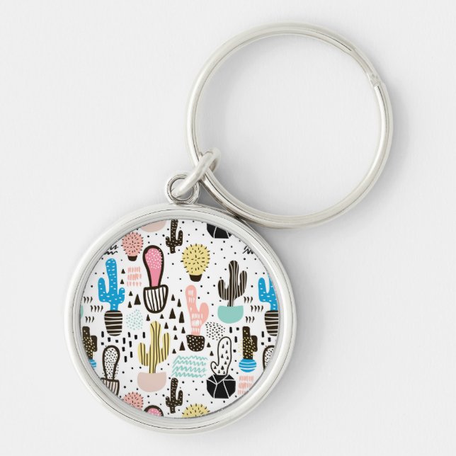 Modern Cactus Geometric Pattern Key Ring (Front)