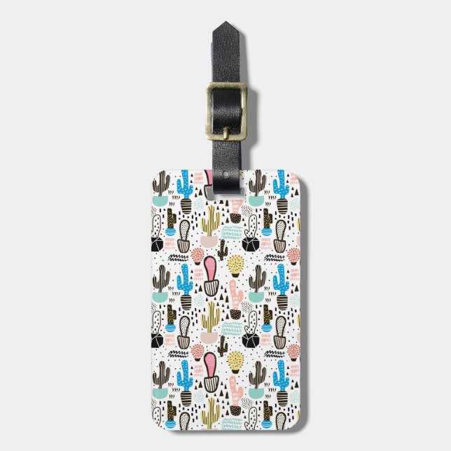 Modern Cactus Geometric Pattern Luggage Tag (Front Vertical)