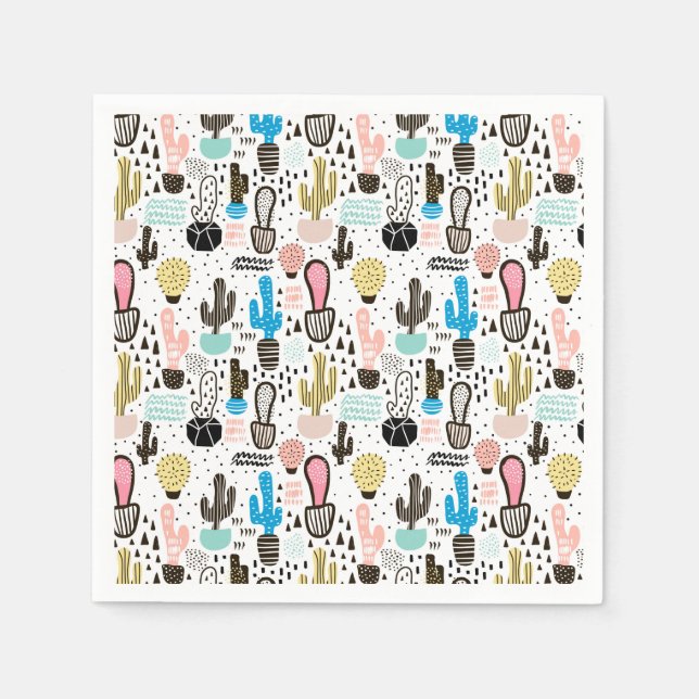 Modern Cactus Geometric Pattern Napkin (Front)