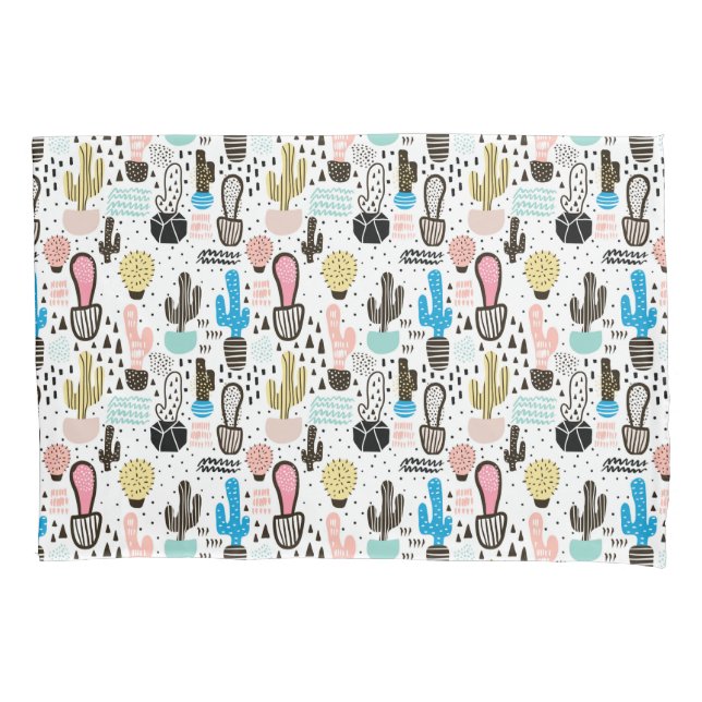 Modern Cactus Geometric Pattern Pillowcase (Front-Left)