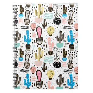 Modern Cactus Geometric Pattern Spiral Notebook
