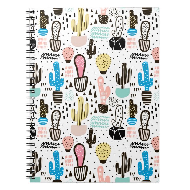 Modern Cactus Geometric Pattern Spiral Notebook (Front)