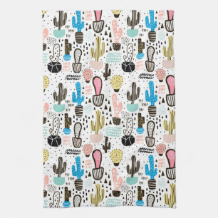 Modern Cactus Geometric Pattern Tea Towel