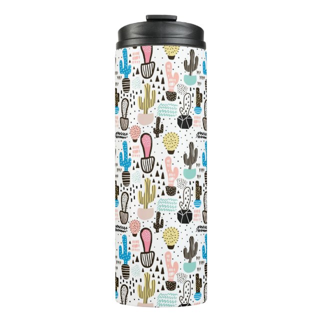 Modern Cactus Geometric Pattern Thermal Tumbler (Front)