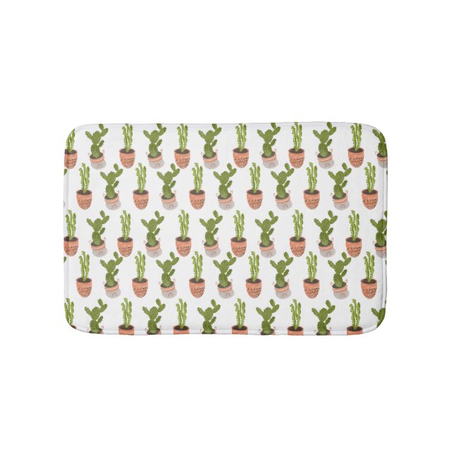 Modern Cactus Houseplants Hand Drawn Design Bath Mat (Front)