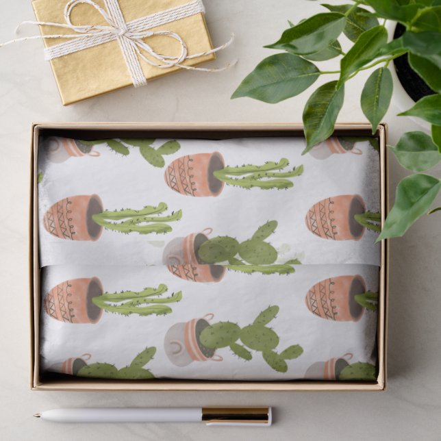 Modern Cactus Houseplants Hand Drawn Design Tissue Paper (Gift)