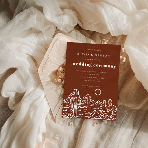 Modern Cactus Line Art Desert Wedding Invitation 