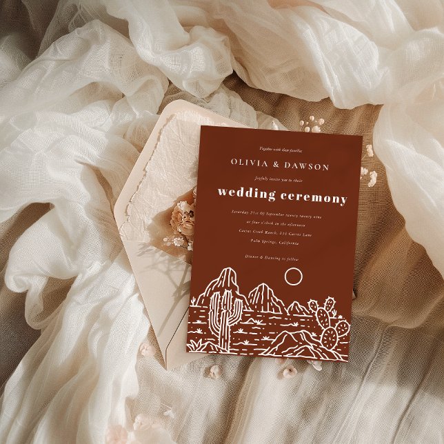 Modern Cactus Line Art Desert Wedding Invitation  (Modern Cactus Line Art Desert Wedding Invitation)