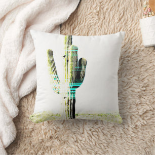 Modern Cactus Photo Art Desert Green Blue White Cushion