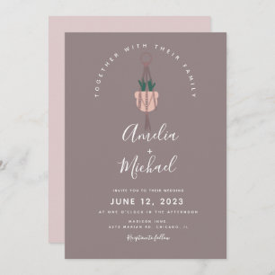 Modern Cactus Plant Macrame Botanical Wedding Invitation