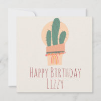 Modern Cactus Potted Plant Rainbow Birthday