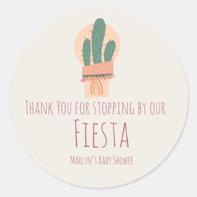 Modern Cactus Potted Plant Rainbow Bridal Baby  Classic Round Sticker (Front)