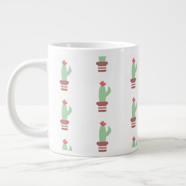 Modern Cactus Potted Plant Simple Large Coffee Mug (Left)