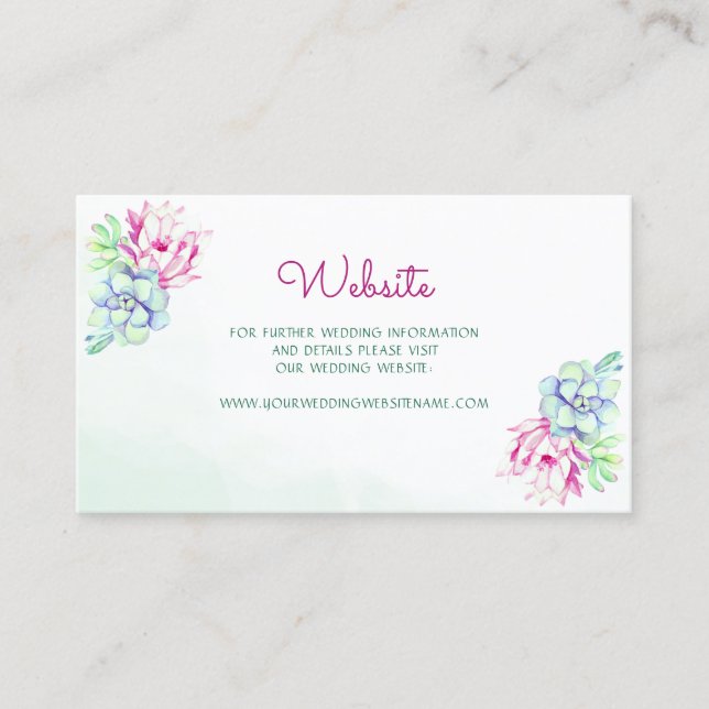 Modern Cactus Succulents Wedding Website Card (Front)