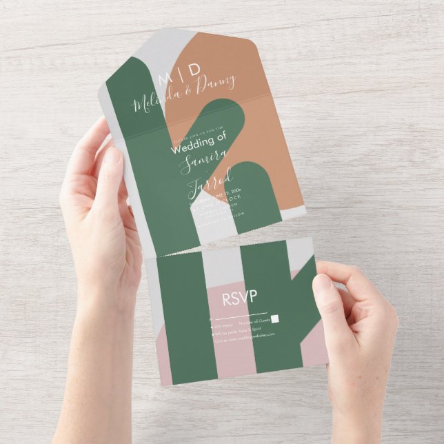 Modern Cactus Sun Organic Script Wedding All In One Invitation (Tearaway)