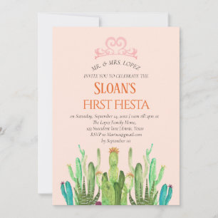 Modern Cactus Tiara First Fiesta Birthday   Invitation