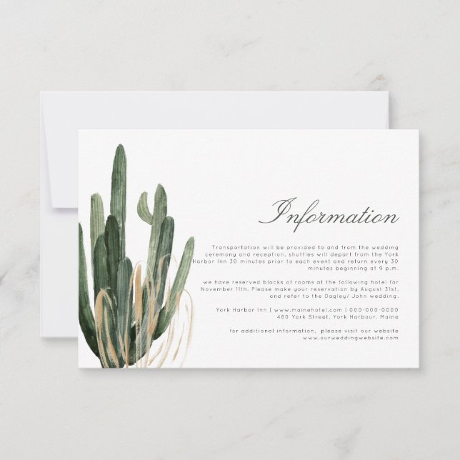 Modern Cactus Wedding Information enclosure card (Front)