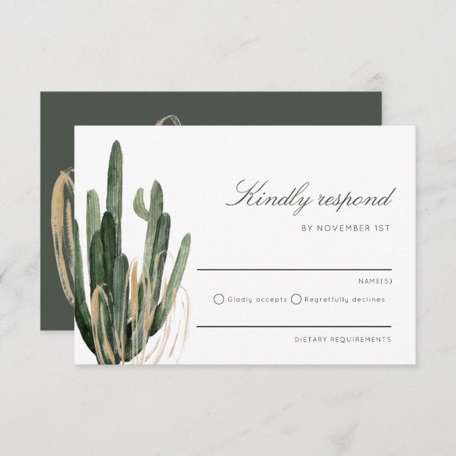 Modern Cactus Wedding Kindly Respond RSVP card (Front/Back)