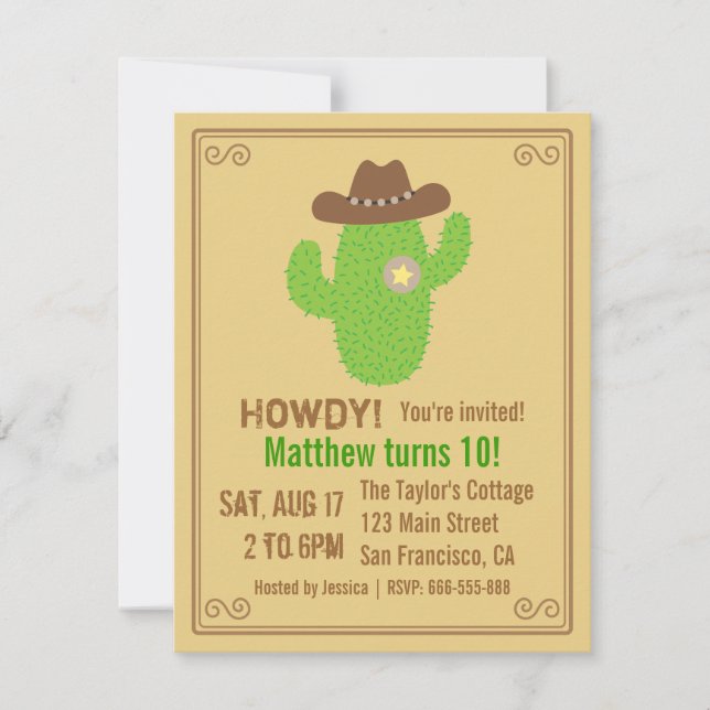 Modern Cactus Western Theme Birthday Party Invitation (Front)