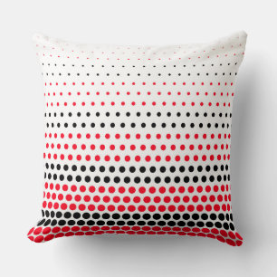Modern Cadmium Red and Black Polka Dot Cushion