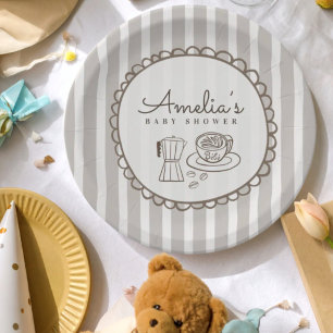 Modern Cafe Bebe Stripes Baby Shower Paper Plate