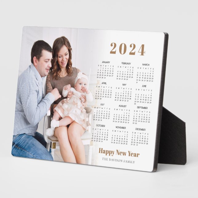 Modern Calendar 2024 Photo Happy New Year  Plaque (Side)