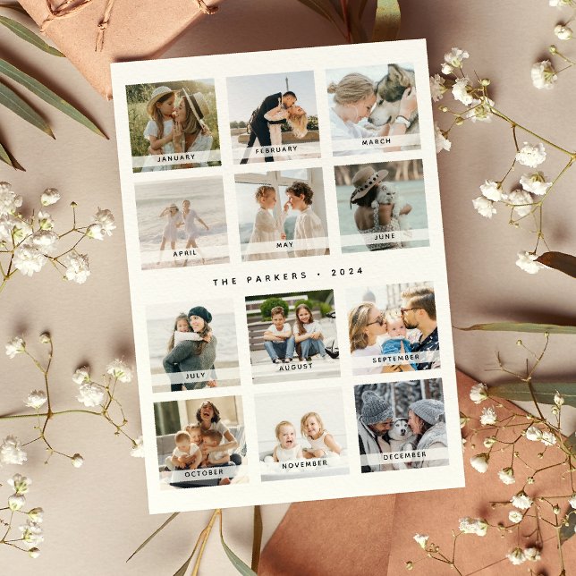 Modern Calendar Photo Collage Christmas Holiday Card (Creator Uploaded)